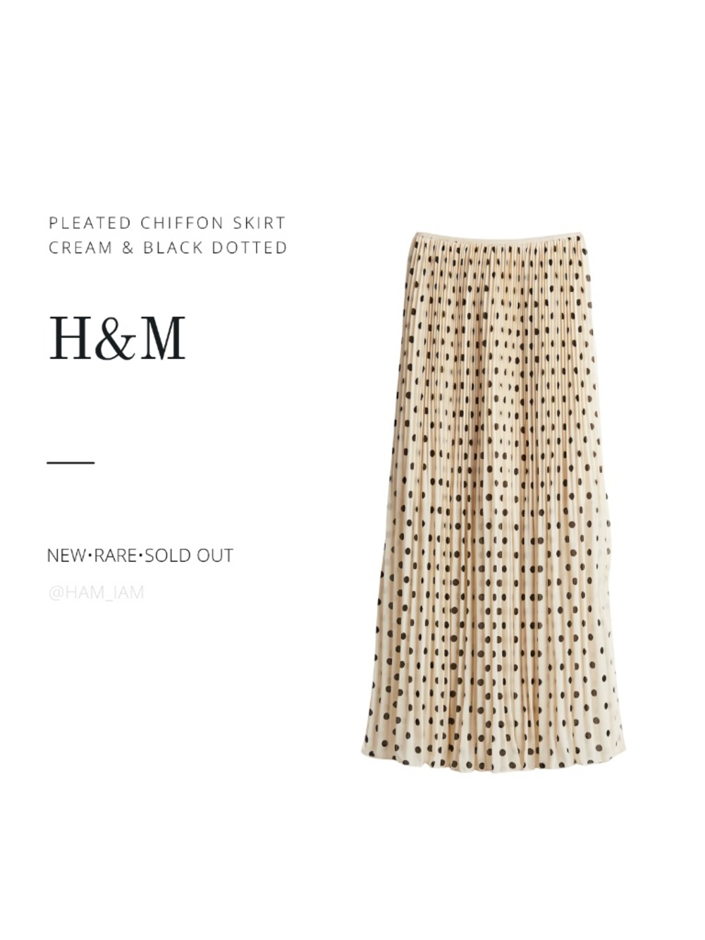 NWT SOLD OUT H&M Pleated Chiffon Skirt - Cream & Black Dotted